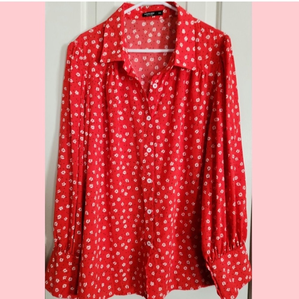 Red Ditsy Floral Blouse